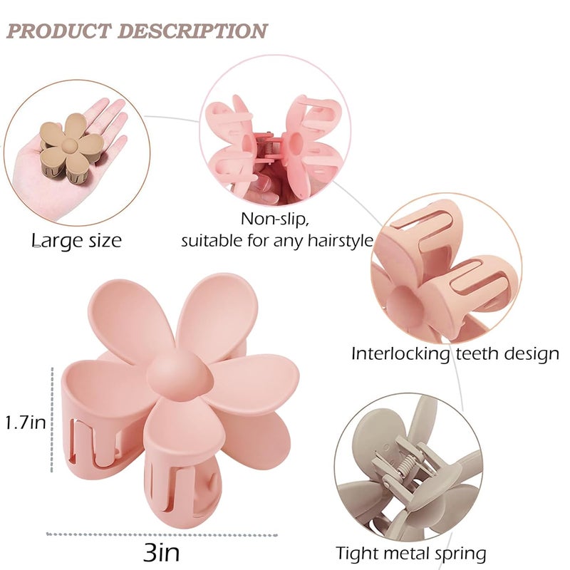 JANFUN Flower Hair Clips 8PCS, Large Claw Clips for Women Girls Thick Thin Hair, Strong Hold Nonslip Big Dasiy Jaw Clamps Matte Hair Accessories 8 Colors - Image 2